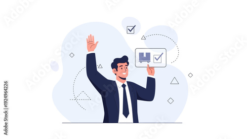 Businessman with logistics checklist, successful delivery confirmation