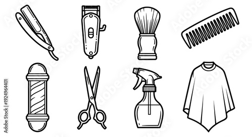 Barber shop equipment icon set