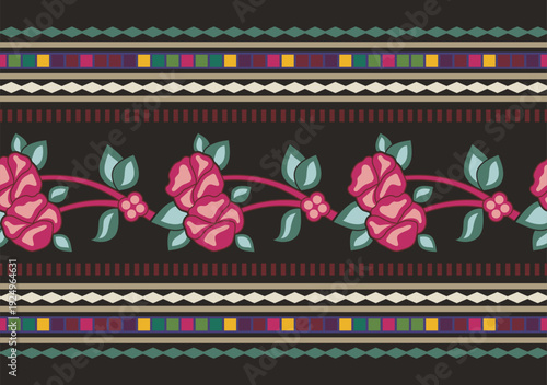 Traditional Slavic, Balkan, Bulgarian decorative border seamless vector series. Ornamental motifs for folklore costume, clothing, textile, embroidery, damask, craft knitting, sewing. Cultural heritage