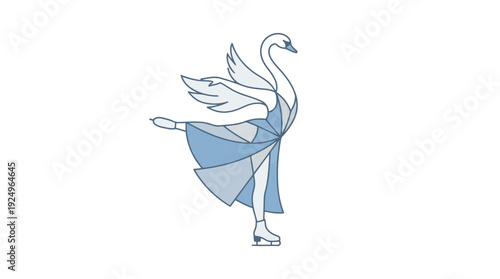 Graceful Ice Skating Swan in Elegant Blue Dress.