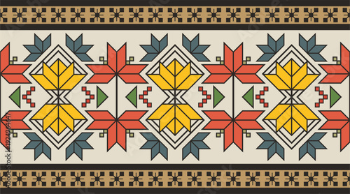 Traditional Slavic, Balkan, Bulgarian decorative frieze seamless vector series. Colorful ornamental motifs for folklore costume, clothing, textile, embroidery, damask, knitting, Christmas patterns.