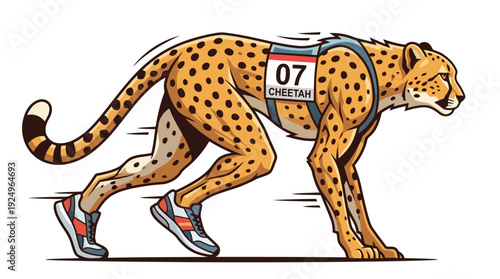 Dynamic Cheetah Sprinting in Athletic Gear with Race Bib.
