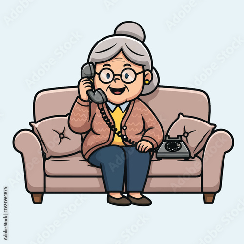 Senior man sitting on sofa smoking cigar watching TV cartoon illustration