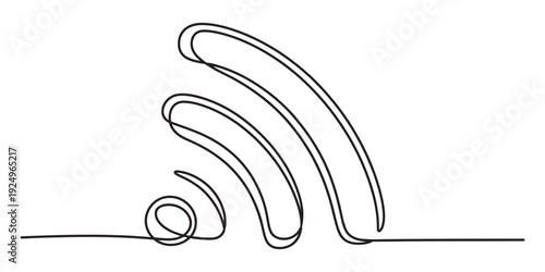 Continuous one line drawing of a wifi symbol on white background representing connectivity Vector, illustration