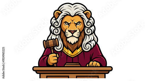 Majestic Lion Judge Presiding Over Courtroom Proceedings with Gavel.
