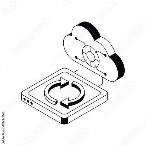 Illustrated Cloud Storage Device with Rotating Recycling Arrows.