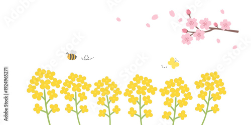 春のバナーイラスト　春の花　背景イラスト　フレーム　春素材