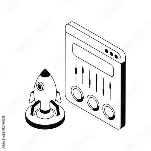 Illustrated Rocket Ship Beside Audio Mixing Console.