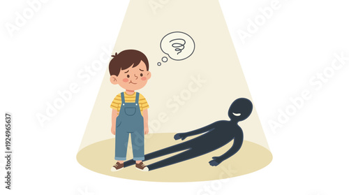 Young Boy Experiencing Confusion and Mental Distress with Inner Shadow Figure.