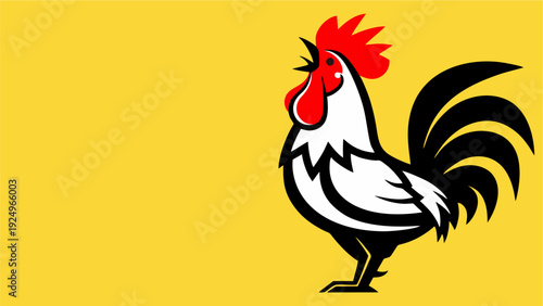 Vibrant Cartoon Rooster Crowing on Yellow Background Mascot and Farm Animal Illustration