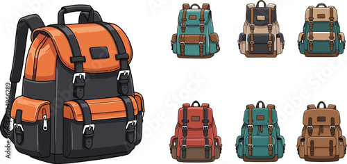 Collection of Cartoon Backpacks for Travel and School untitled vector