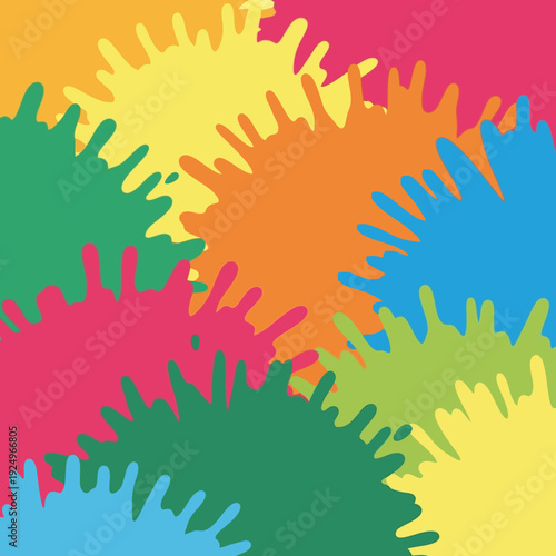 Vibrant abstract illustration featuring multicolored splatters and dynamic shapes in a kaleidoscope pattern from a direct viewpoint