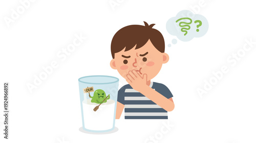 Boy Reacting to Unpleasant Drink with Disgusted Expression.