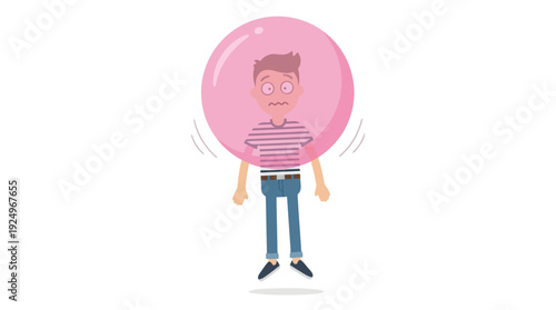 Man Trapped Inside Giant Pink Bubble Gum Bubble.