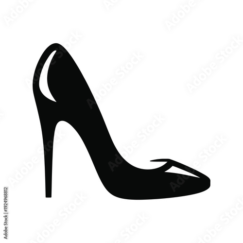 Elegant black high heel shoe with pointed toe and stiletto heel design isolated on white background, Vector, illustration