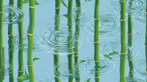Ai Bamboo stalks in water with ripples creating a natural scene of greenery and calm connectivity