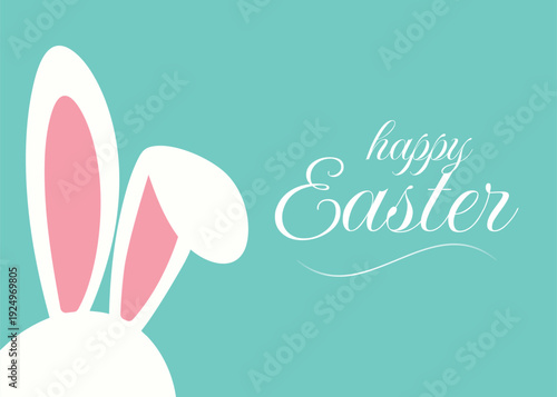 Wallpaper Mural Minimalist Happy Easter Greeting Card Illustration with Cute Bunny Ears on Turquoise Background Torontodigital.ca