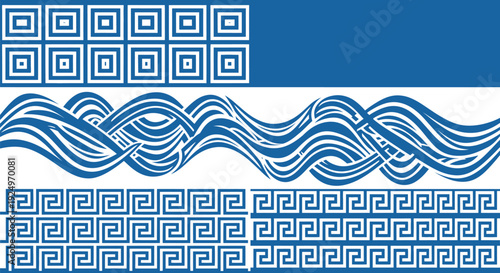 Set of blue greek key border vector patterns