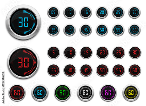 Digital time markers featuring multiple time intervals and color variations.