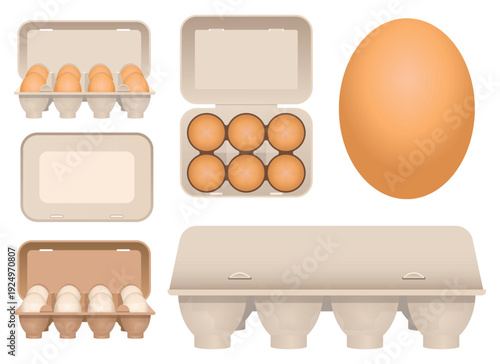Eggs packaged and displayed in a variety of cartons and as single product