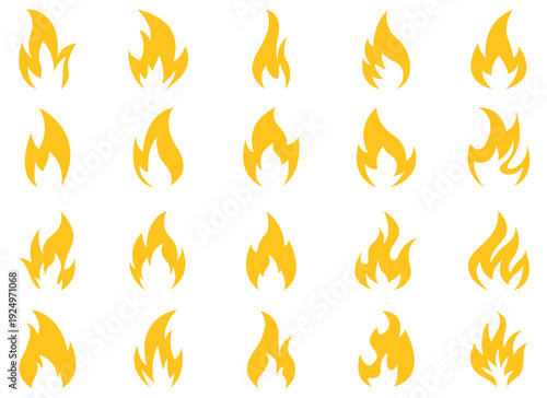 Diverse vector fire icons on a clean white backdrop. Visualizing energy.