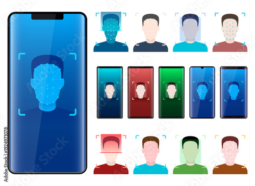 Face recognition technology: smartphones unlock via facial identification.