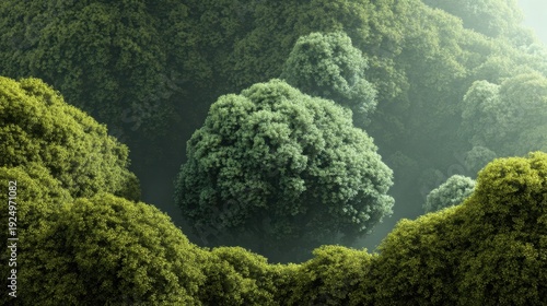 Wallpaper Mural A dense forest canopy viewed from above, showcasing lush, green treetops with sunlight filtering through and creating a serene, natural atmosphere. Torontodigital.ca