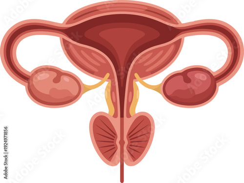 Detailed cross section illustration of the human male internal reproductive and urinary anatomy