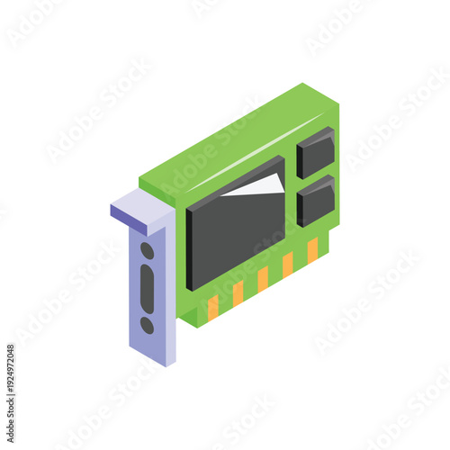 Green Isometric Graphics Card with Multiple Ports and Slots.
