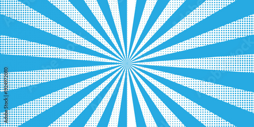 Vector sunburst pattern blue halftone design. Vintage paper sunrays illustration. sun beam vector banner design comic burst wallpaper.