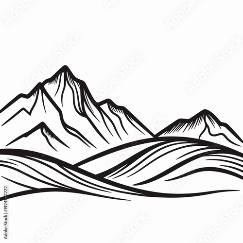 Mountain Landscape Line Art vector illustration