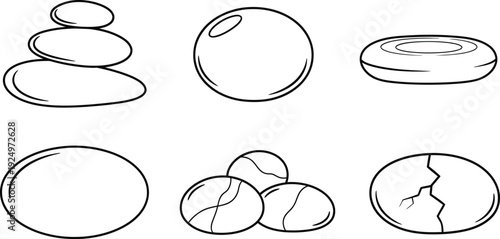 Collection of balanced stones and pebbles spa and wellness icons simple line art for meditation and relaxation concepts isolated on white