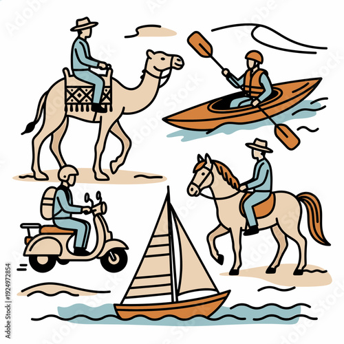 Active Outdoor Adventures Vector Icons Set vector illustration