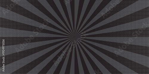 Vector sunburst pattern black and gray halftone design. Vintage paper sunrays illustration. sun beam vector banner design comic burst wallpaper.
