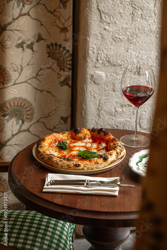 Принти на полотні Classic margherita pizza with melted mozzarella tomato sauce and fresh basil ser