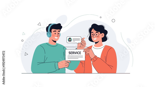 Customer service and support concept, people with headset and message bubble