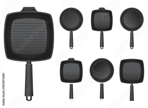 Assorted Collection of Non-Stick Cookware Frying Pans of Different Shapes