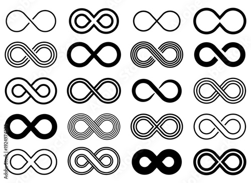 Collection of diverse infinity symbols. Endless possibilities and concepts