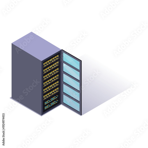Open Server Rack Cabinet Displaying Internal Storage Components.