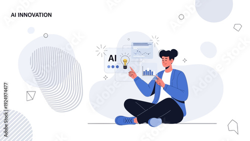 AI innovation concept, person interacting with artificial intelligence interface