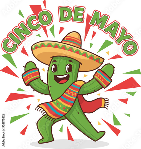 Cinco de Mayo Dancing Cactus Cartoon Celebration
