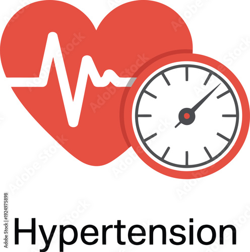 Red heart with ECG line combined with a blood pressure monitor indicating hypertension medical concept