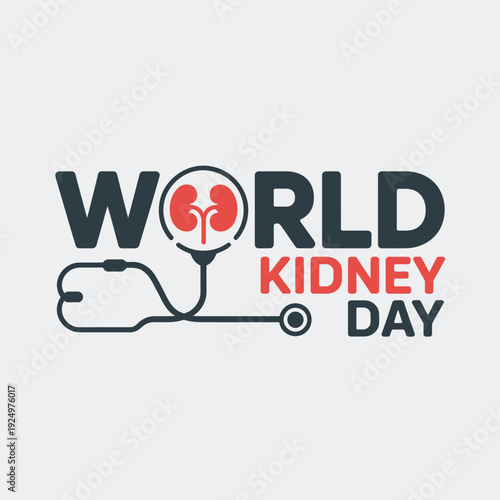 World kidney day logo featuring stylized kidney and stethoscope design isolated on white background, Vector, illustration
