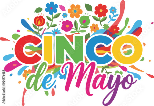 Vibrant Cinco de Mayo Text Design with Floral Elements