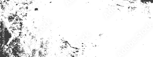 Grunge distressed texture overlay with dark speckles and ink splatters on white background
