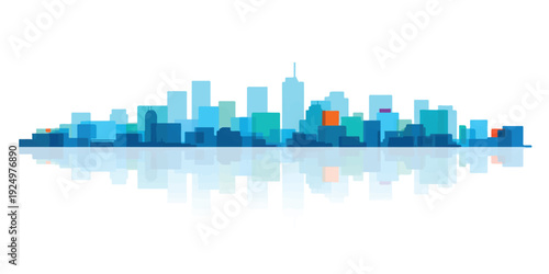 A high-quality 3d vector illustration of a downtown city skyline featuring blue skyscrapers, urban architecture, and office buildings in a night cityscape landscape design