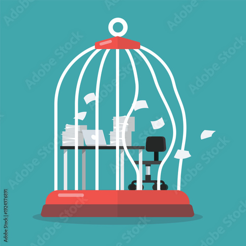 Broken prison with damaged steel bars