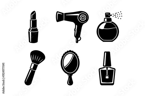 Variety of essential beauty products and tools for personal care and styling