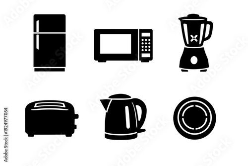 Kitchen appliance symbols illustrating household electronic devices for cooking food