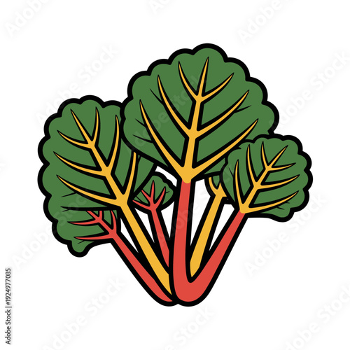 A vibrant vector graphic of a colorful beetroot plant with green leaves and red stems on a white background